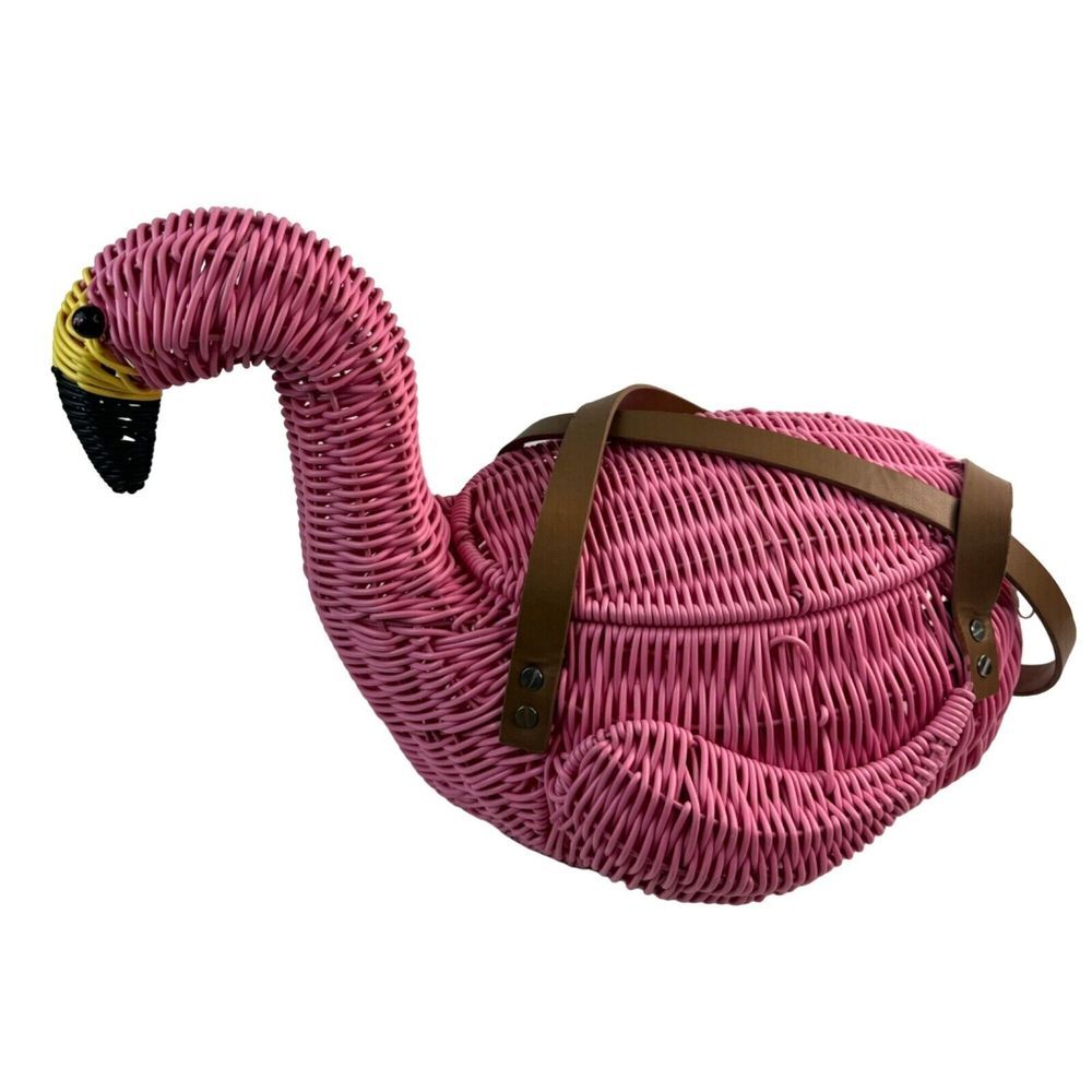 Pink Flamingo Shaped‎ Bag Retro Pink Novelty Basket Wicker Basket Unique Handbag